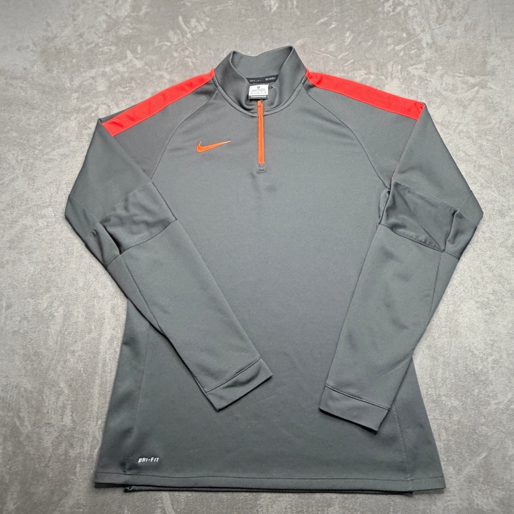 Nike 1/4 Zip Pullover Mens Medium Gray‎ Orange Dri-FIT Soccer Training Top